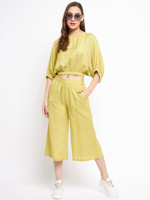 Madame Wide Leg Cropped Green Palazzos