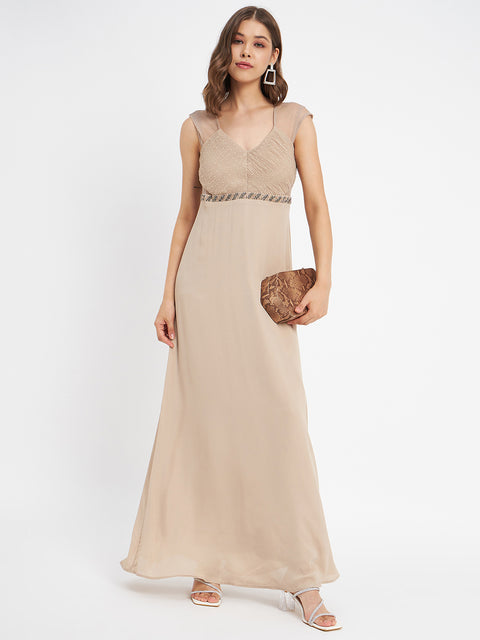 Madame Beige Embellished Fit-Flare Dress