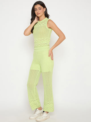 Madame Cotton Top and Bottom Lime Yellow Knitted Co-ord Set