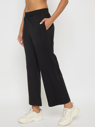 Madame Black Straight FIt Cotton Blend Track Bottoms