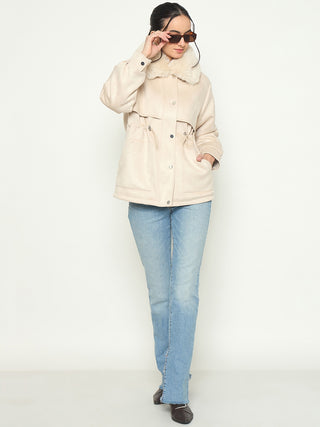Madame Faux Fur Collar Beige Jacket