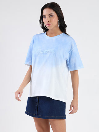 Madame Ombre Loose Fit Sky Blue Oversize Cotton T-shirt