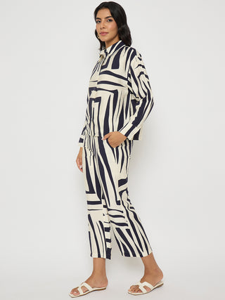 Madame Colorblock Top and Bottoms Rayon Blend Navy Blue Co-ord Set