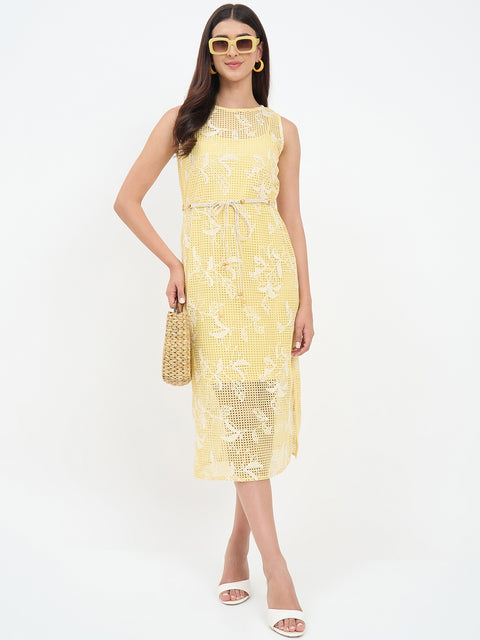 Madame Yellow Floral Embroidered Crochet Dress