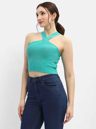 Madame Criss-Cross Halter Neck Green Top