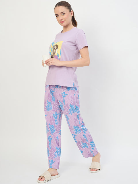 mSECRET Mauve Printed Cotton Night Suit