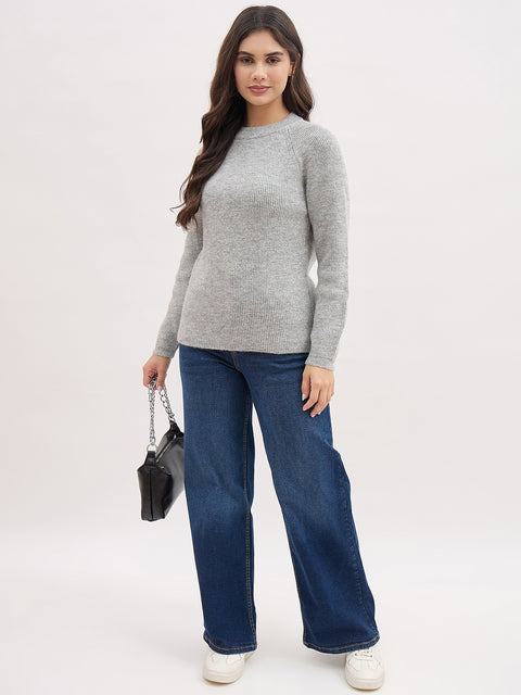Madame Light Grey Self Designed Sweater