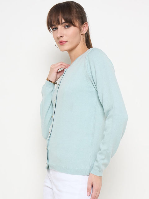 Madame Crew Neck Button Down Mint Green Cardigan