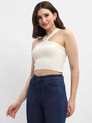 Madame Criss-Cross Halter Neck Off-White Top