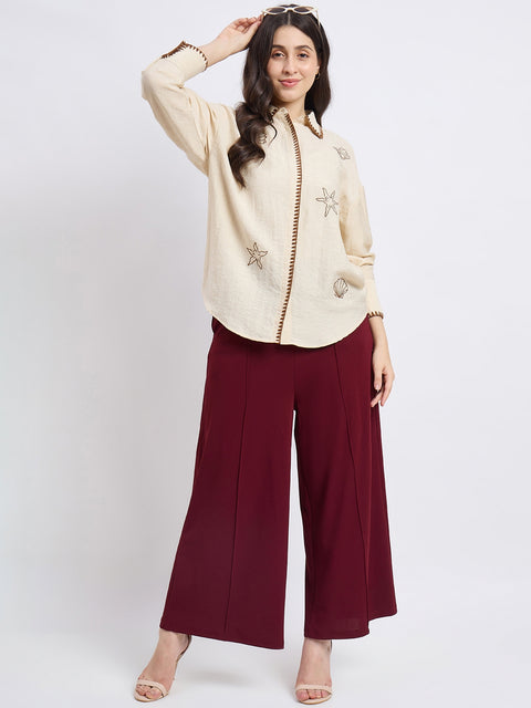 Madame Beige Rayon Linen Blend Shirt