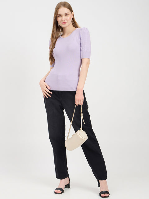 Madame Designer Sleeves Lilac Knit Top