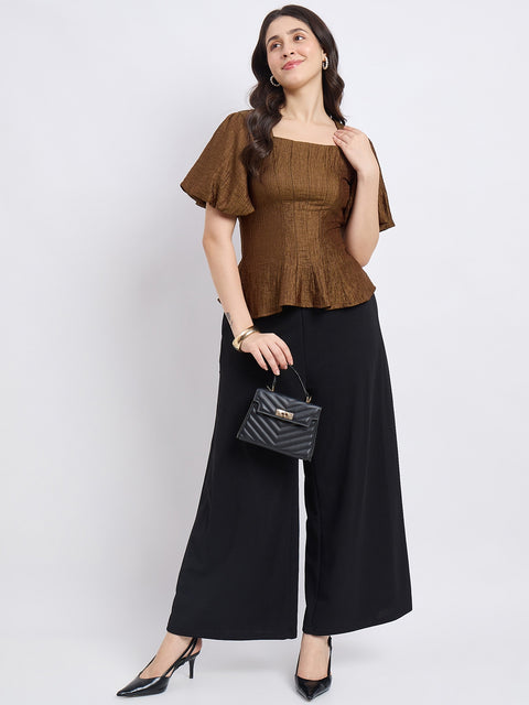 Madame Textured Olive Puff Sleeve Top