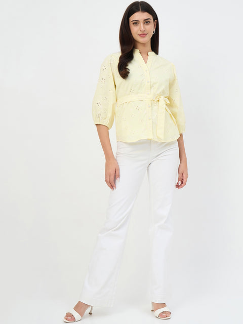 Madame Butter Yellow Belted Cotton Top