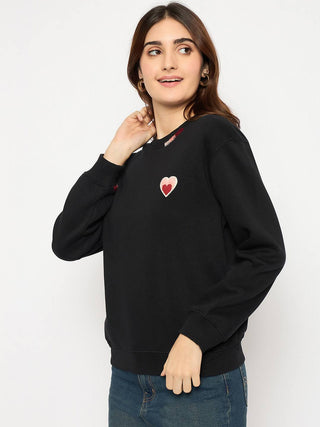 Madame Fleece Patched Black Sweatshirt