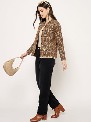 Madame Printed Brown Cardigan with Buttons