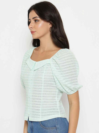 Madame Tie Detail Off Shoulder Turquoise Top