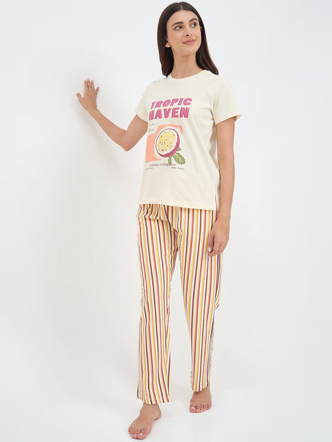 mSECRET Beige Tropic Cotton Night Suit Set