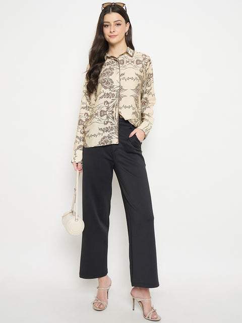 Madame Beige Rayon-Nylon Printed Shirt