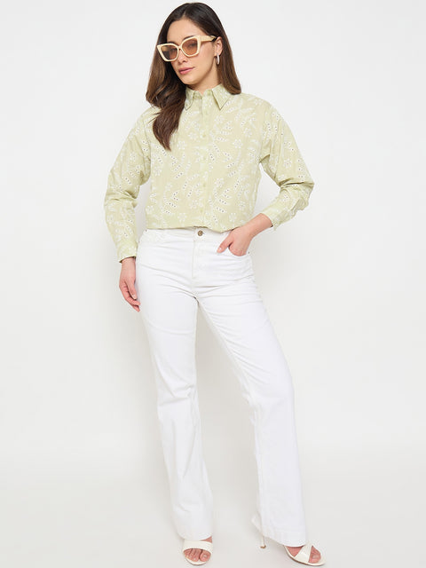 Madame Embroidered Green Cotton Shirt
