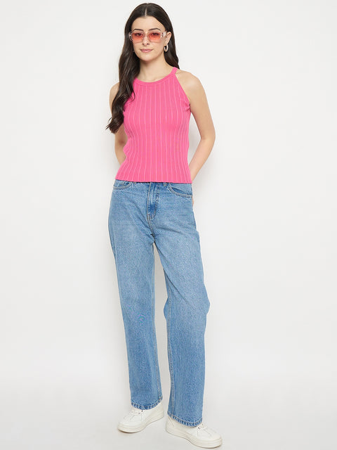 Madame Pink Halter Neck Knit Top