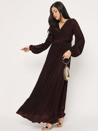 Madame Cinched Waist Fit and Flare Maroon Maxi Dress