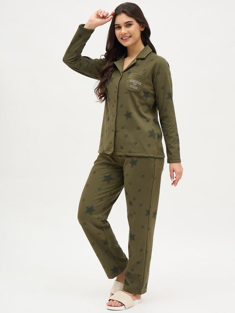 mSECRET Sage Green Printed Night Suit