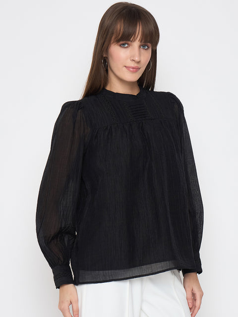 Madame Nylon Blend Pleat Detailed Black Top