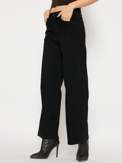Madame Cotton Blend Wide Leg Black Denim Jeans