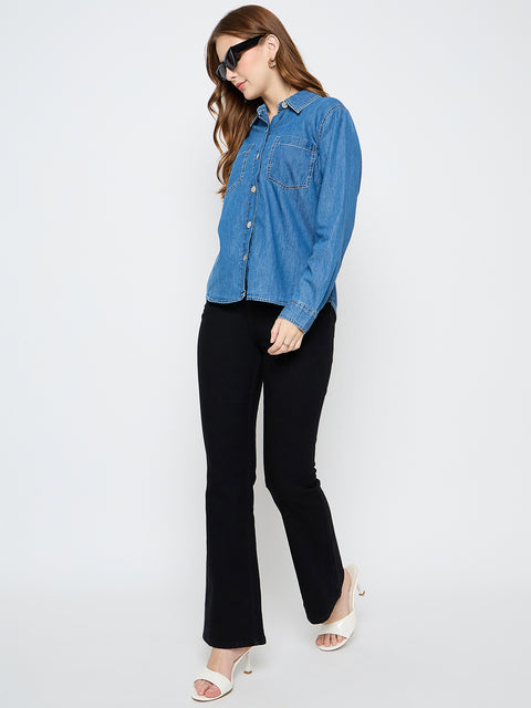 Madame Cotton Mid Blue Denim Shirt