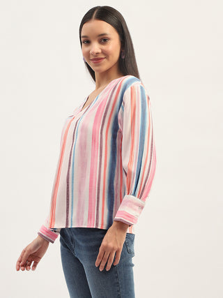 Madame Multicolor Striped V Neck Top