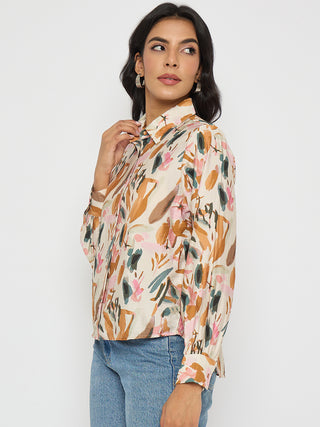 Madame Abstract Print Rust Red Rayon Blend Shirt