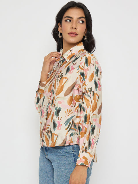 Madame Abstract Print Rust Red Rayon Blend Shirt