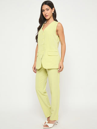 Madame Solid Sleeveless Top and Bottoms Lime Green Co-ord Set