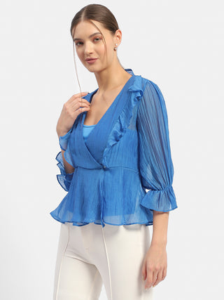 Madame Surplice Neck Royal Blue Poet Sleeve Top