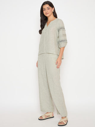 Madame Lace Inserted Top and Bottom Green Co-ord Set