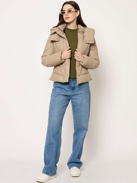 Madame Taupe Quilted PU Leather Jacket