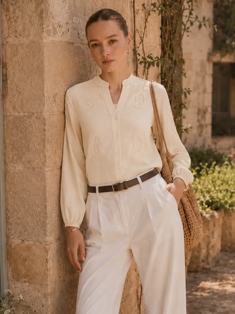 Madame Off-White Cotton Gather Top