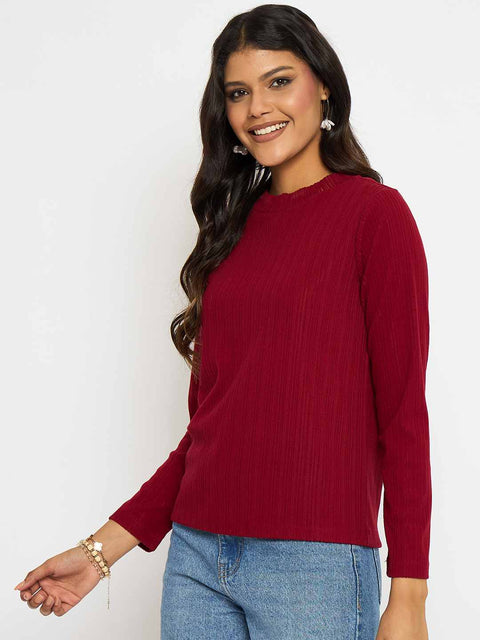Madame Solid Maroon Tencel Blend Top