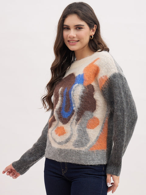Madame Multicolor Printed Sweater