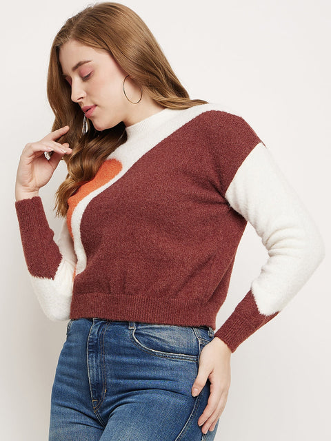 Madame Brown Colourblocked Round Neck Sweater