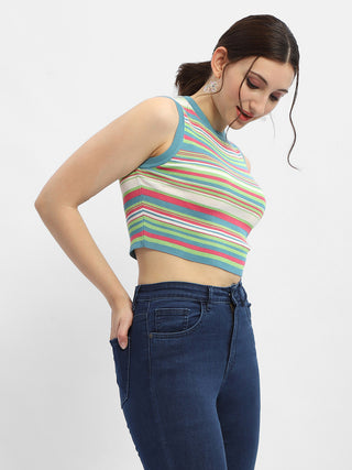 Madame Striped Airforce Blue Tank Top