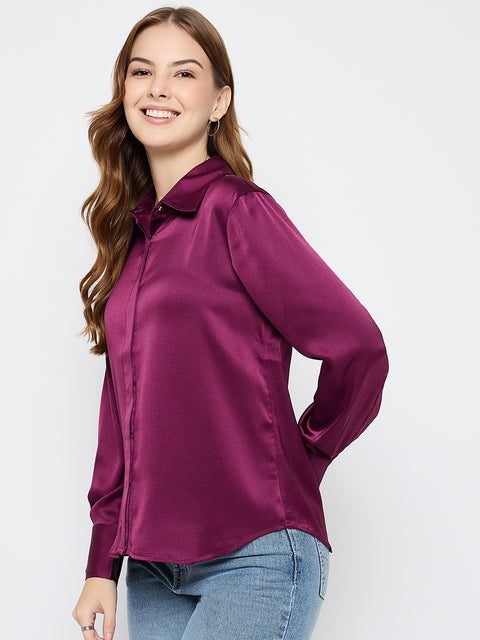 Madame Solid Plum Satin Shirt