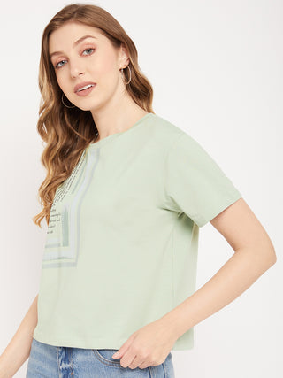 Madame Sea Green Typography T-Shirt