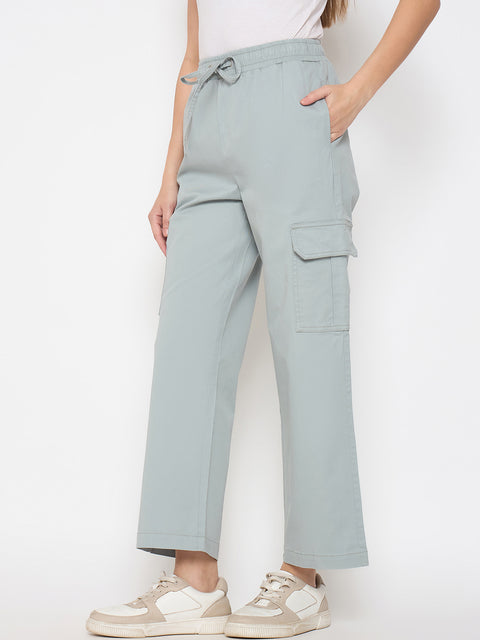 Madame Cotton Straight Grey Cargo Pants