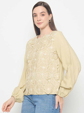 Madame Lace Floral Overlay Lemon Green Top