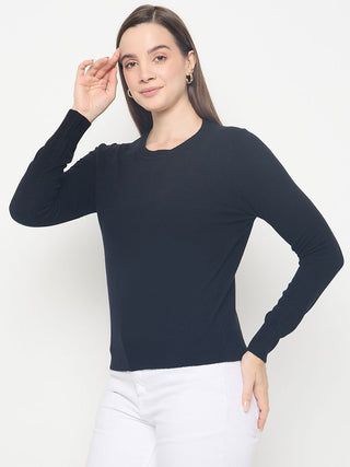 Madame Solid Black Pullover Sweater