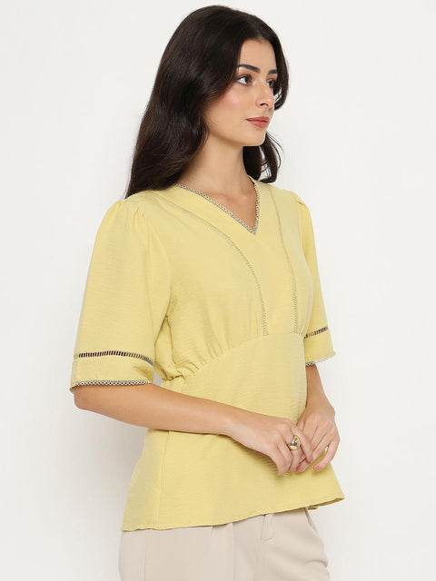 Madame V Neck Yellow Peplum Top