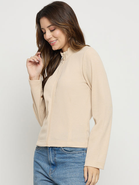 Madame Beige Mock Neck Full Sleeve Top