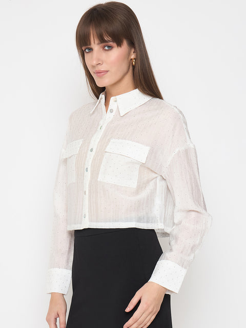 Madame D-Ring Straps Shimmer Detail White Shirt