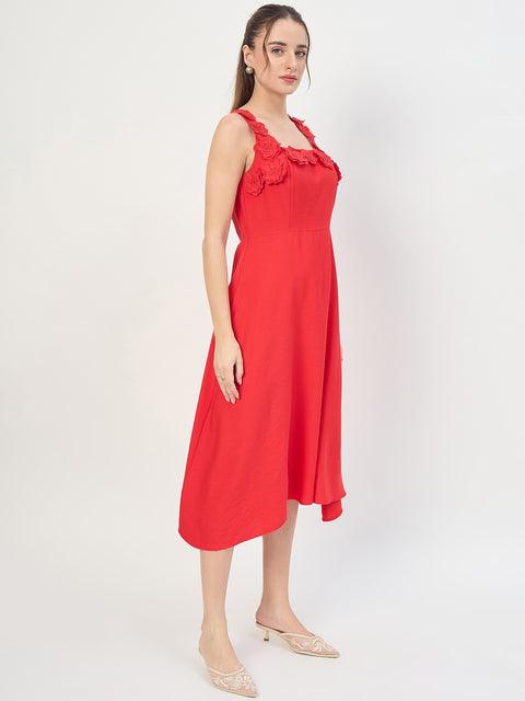 Madame Red Rayon Fit and Flare Midi Dress